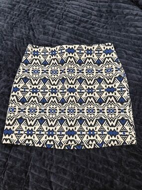H&M Aztec Print Mini Skirt in Black, White & Blue